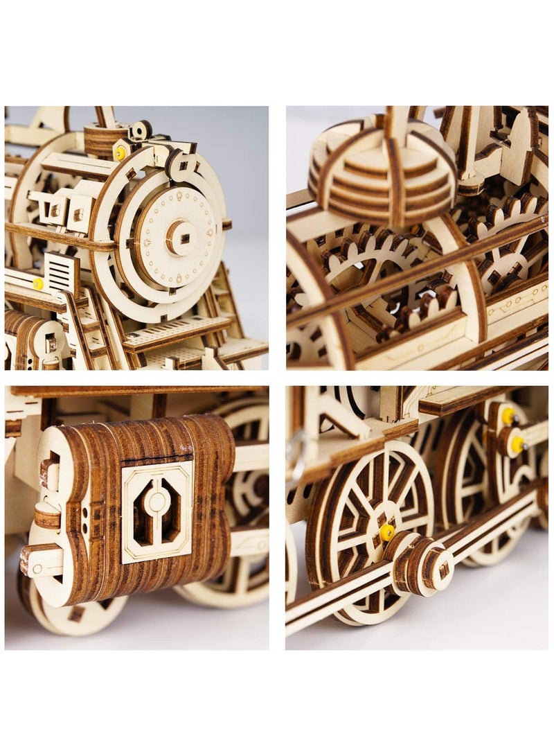 3D Wooden Puzzles for Adults Train Model - Self-Assembly Mechanical Model Kit -Brain Teaser Game for Teens and Adults-Hand Craft Set-Unique Birthday Gift (Locomotive) - Image 2